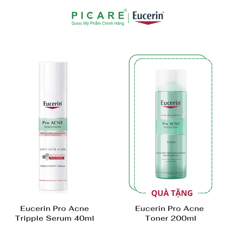 [MUA 1 TẶNG 1] Bộ Sản Phẩm Eucerin Serum Giảm Thâm Mụn Dưỡng Sáng Da Triple Effect Serum 40ml & Nước Cân Bằng Cho Da Nhờn Mụn 200ml Pro ACNE Solution Toner 200ml