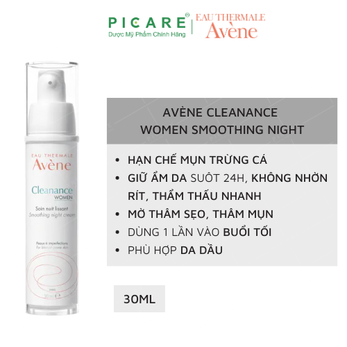 Kem Dưỡng Ban Đêm Giúp Điều Tiết Bóng Nhờn, Giảm Thâm Sẹo Mụn Avene Cleananxe Women Smoothing Night Cream 30ml