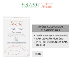 Thanh Kem Rửa Mặt Và Tắm Cho Da Khô, Nhạy Cảm Avène Cold Cream Cleansing Bar 100g