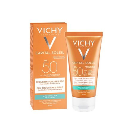 Kem Chống Nắng Bảo Vệ Da Không Nhờn Rít Vichy Ideal Soleil Mattifying Face Fluid Dry Touch SPF50 UVA + UVB 50ml