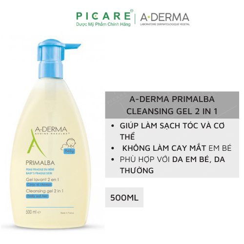 Sữa Tắm Gội Dịu Nhẹ Dành Cho Em Bé A-Derma Primalba Cleansing Gel 2 in 1 500ml