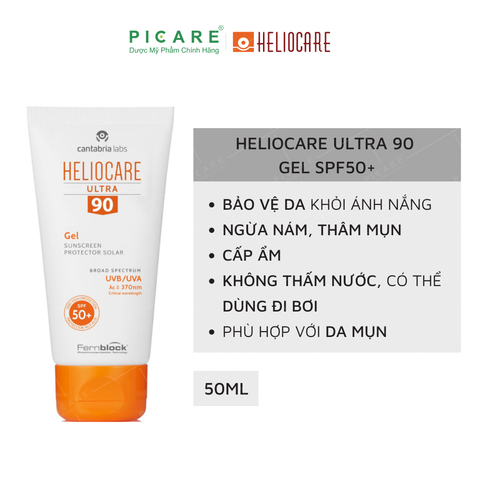 Kem Chống Nắng Dạng Gel Cho Da Thường, Da Nhờ, Da Mụn Và Da Hổn Hợp Heliocare Gel 90 SPF50+ 50ml