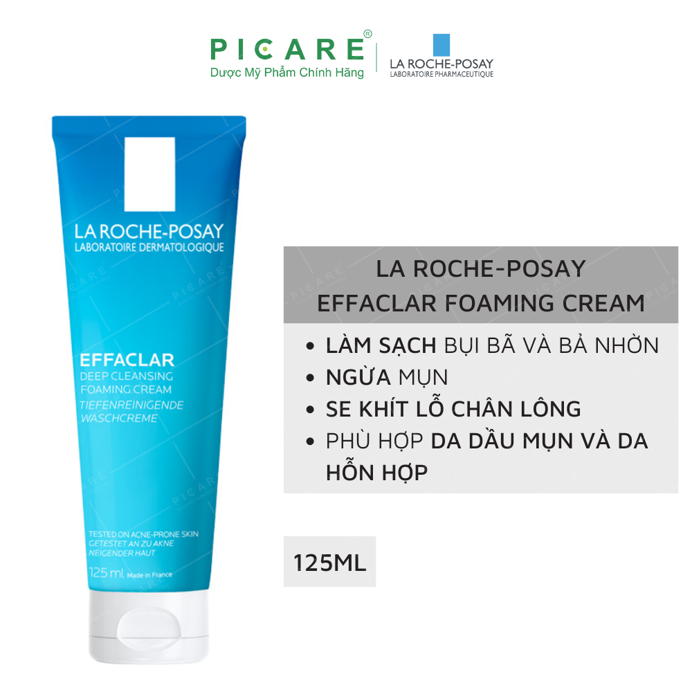 Sữa Rửa Mặt Tạo Bọt Làm Sạch Sâu Cho Da Dầu Mụn La Roche-Posay Effaclar Deep Cleansing Foaming Cream 125ml