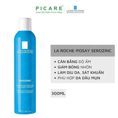 Xịt Khoáng Làm Dịu Cho Da Dầu Mụn La-Roche Posay Serozinc Zinc Sulfate Solution Cleansing, Soothing 300ml