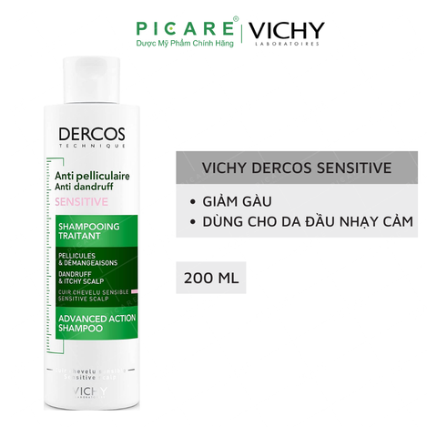 Dầu Gội Giảm Gàu Dành Cho Da Đầu Nhạy Cảm Vichy Dercos Anti-Dandruff Sensitive Advanced Action Shampoo 200ml