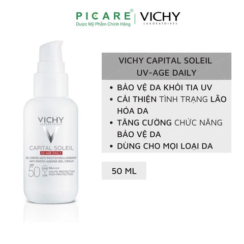 Gel Chống Nắng Vichy Bảo Vệ Da, Ngừa Thâm Nám Capital Soleil UV Age Daily SPF50 50ml