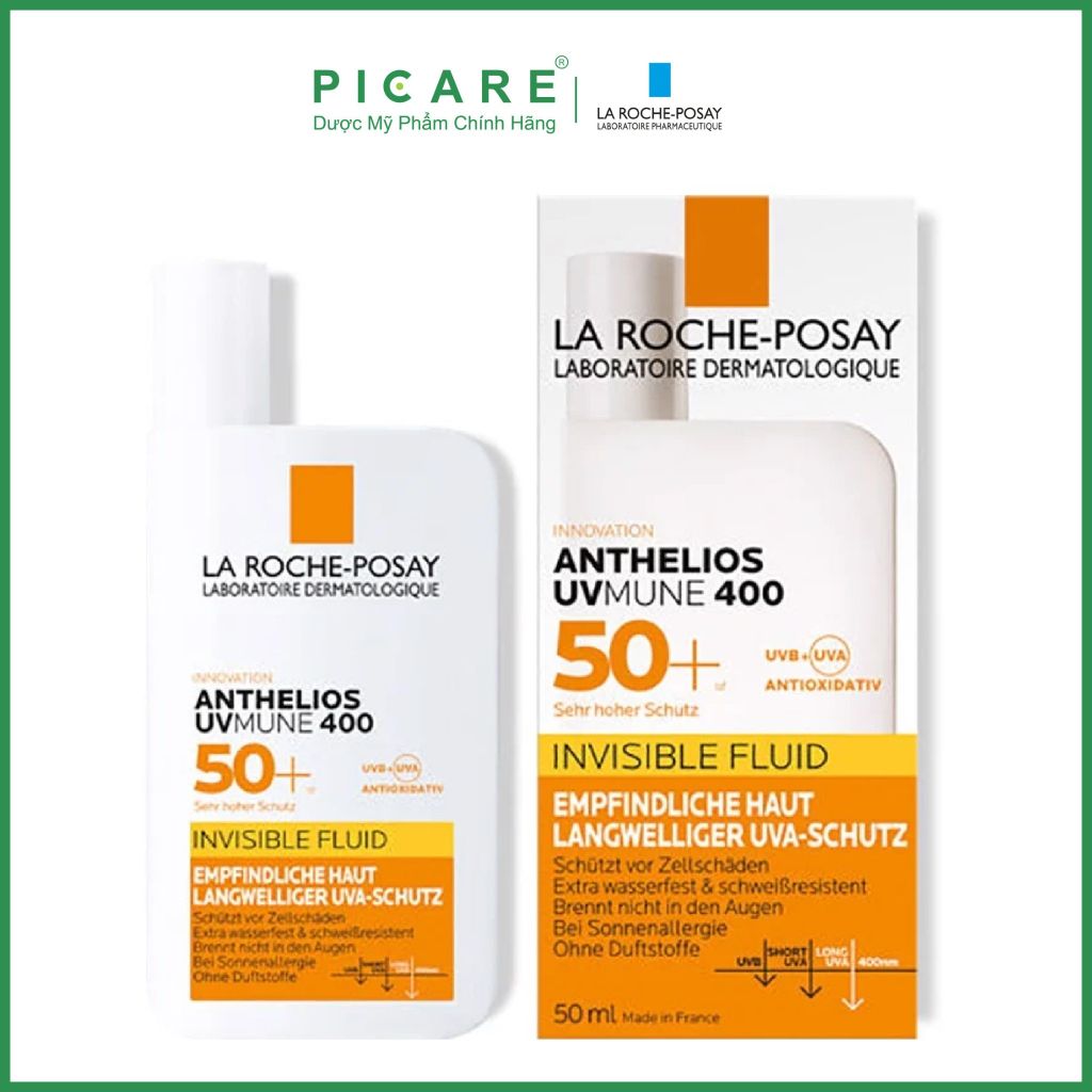 Kem Chống Nắng Mỏng Nhẹ Lâu Trôi Giúp Bảo Vệ Da Tối Ưu Khỏi Tia UVA Dài La Roche-Posay Anthelios Uvmune 400 Invisible Fluid SPF50+ 50ml