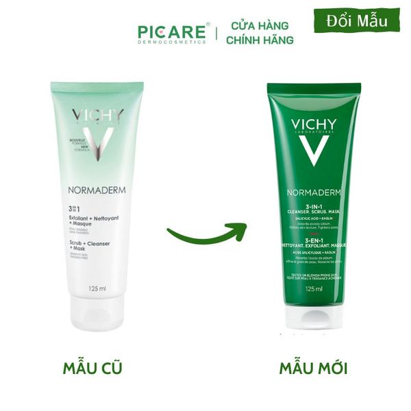 Kem & Mặt Nạ Vichy Làm Sạch Tế Bào Da Chết Dành Cho Da Dầu, Da Mụn Normaderm 3in1 Scrub + Cleanser + Mask 125ml