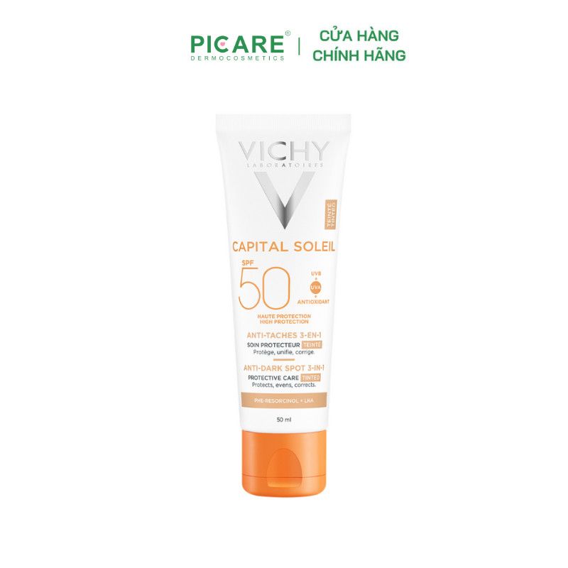 Kem Chống Nắng Ngăn Sạm Da, Giảm Thâm Nám (Màu Da) Vichy Capital Soleil Anti-Dark Spot 3in1 Tinted Daily Care SPF50+ 50ml