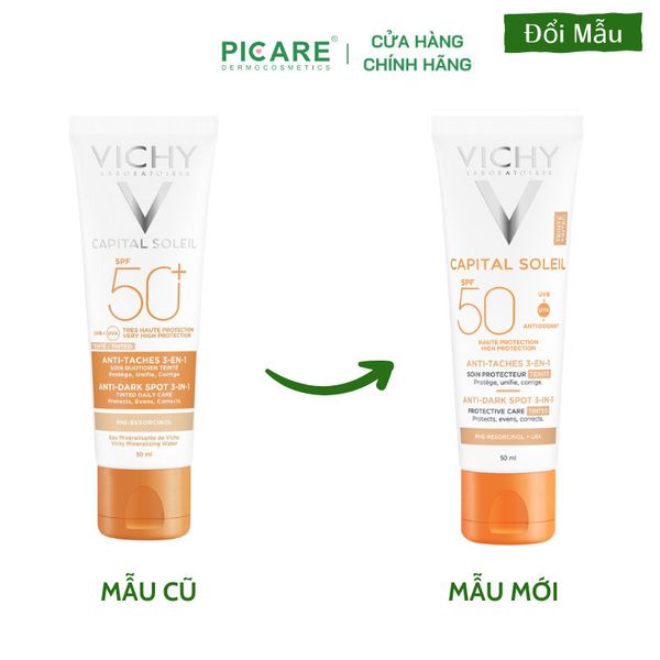 Kem Chống Nắng Ngăn Sạm Da, Giảm Thâm Nám (Màu Da) Vichy Capital Soleil Anti-Dark Spot 3in1 Tinted Daily Care SPF50+ 50ml