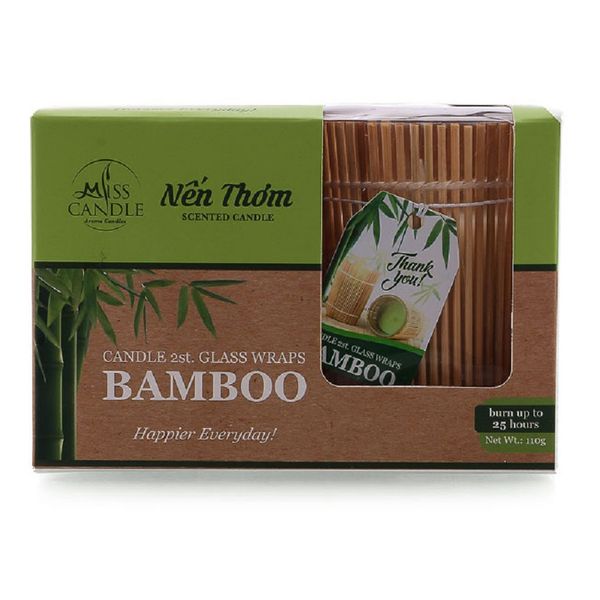 Hộp 2 ly nến thơm Bamboo quấn tre Miss Candle FTRAMART MIC2301