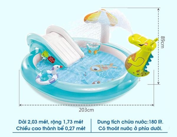 Hồ Bơi Intex 57165 BỂ BƠI PHAO CẦU TRƯỢT CÁ SẤU CHÚA CÓ VÒI PHUN MƯA