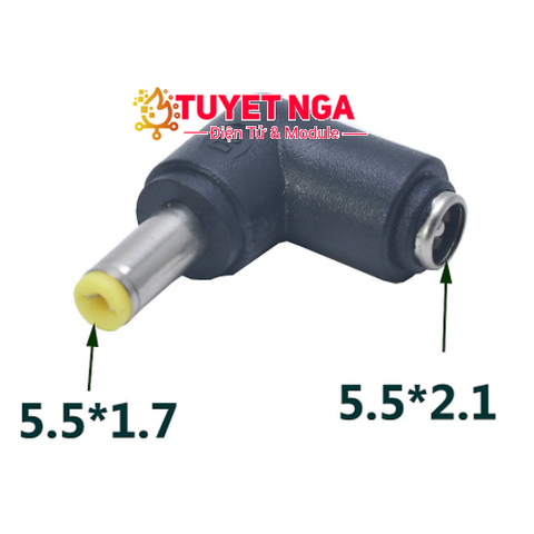 Đầu Chuyển DC 5.5x1.7mm sang 5.5x2.1mm Cong 90 Độ