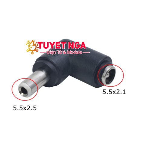 Đầu Chuyển DC 5.5x2.5mm sang 5.5x2.1mm Cong 90 Độ