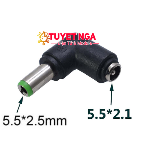 Đầu Chuyển DC 5.5x2.5mm sang 5.5x2.1mm Cong 90 Độ