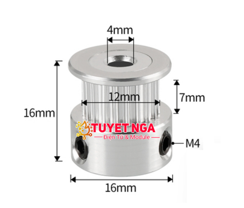 Puly GT2 20 Răng Trục 4mm Cao 16mm