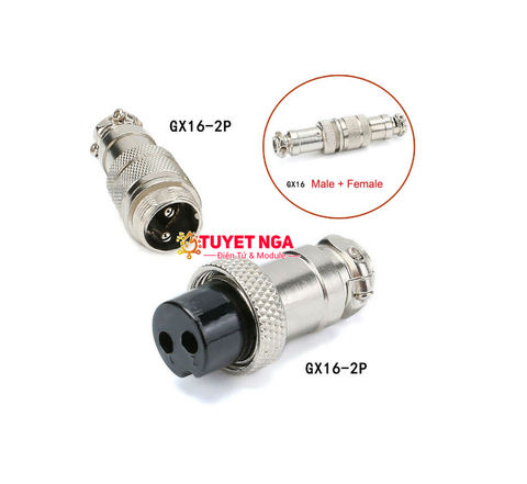 GX16-2P Jack Sắt Đực Cái Nối 2 (nắp chụp)