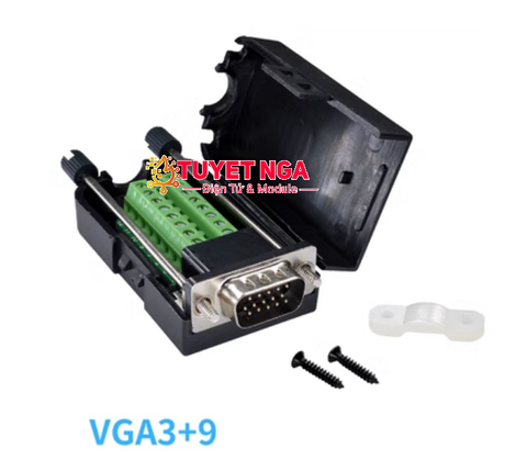 Cổng DB15 VGA Đực Nối Dây Domino Vỏ Nhựa Có Vít VGA3+9