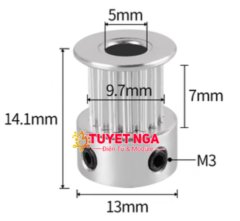 Puly GT2 16 Răng Trục 5mm Cao 14mm