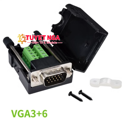 Cổng DB15 VGA Đực Nối Dây Domino Vỏ Nhựa Có Vít VGA3+6