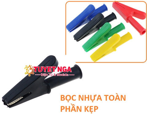 Kẹp Cá Sấu 30A Kẹp Mở 10mm Ra Bắp Chuối 4mm Đen (bọc nhựa)