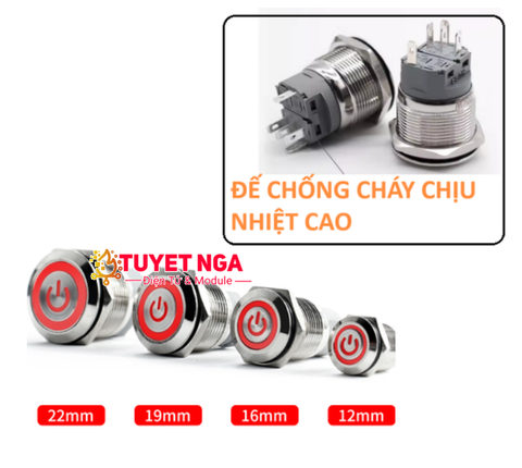 16mm Power Nút Nhấn Giữ Nguồn Kim Loại Đỏ