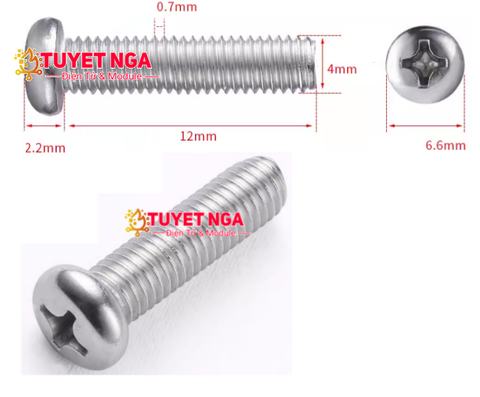 M4x12 Ốc Inox M4 Dài 12mm (10pcs)