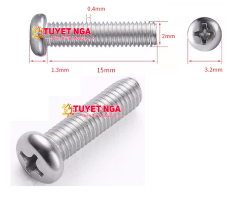 M2x15 Ốc Inox M2 Dài 15mm (10pcs)