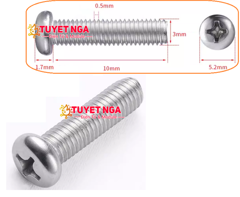 M3x10 Ốc Inox M3 Dài 10mm (10pcs)