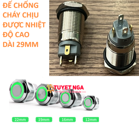 12mm Nút Nhấn Nhả Kim Loại Xanh Lá