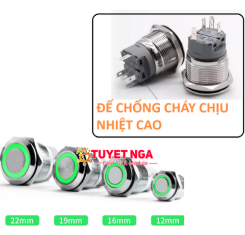 19mm Nút Nhấn Nhả Kim Loại Xanh Lá