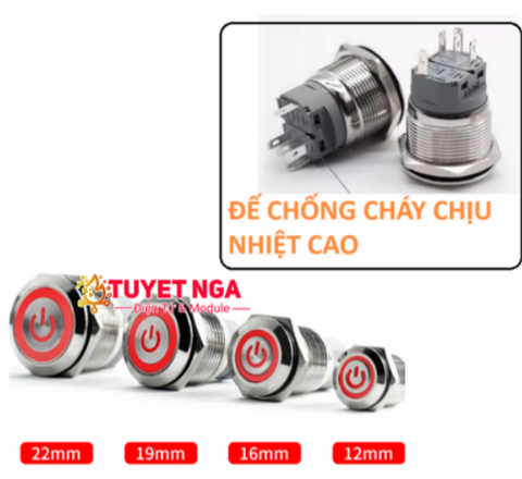 19mm Power Nút Nhấn Giữ Nguồn Kim Loại Đỏ