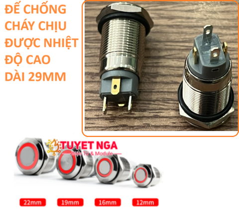 12mm Nút Nhấn Nhả Kim Loại Đỏ