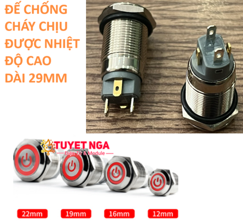 12mm Power Nút Nhấn Nhả Nguồn Kim Loại Đỏ