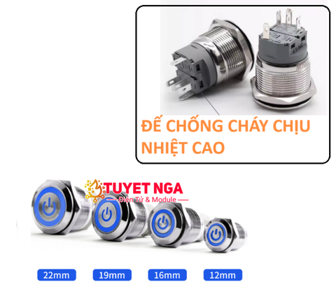 16mm Power Nút Nhấn Nhả Nguồn Kim Loại Xanh Dương