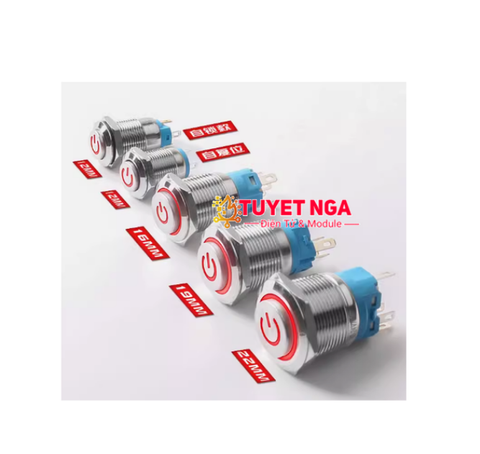 16mm Power Nút Nhấn Giữ Nguồn Kim Loại Lồi Đỏ