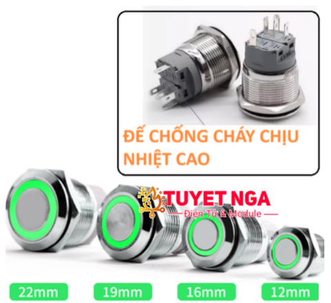 22mm Nút Nhấn Giữ Kim Loại Xanh Lá