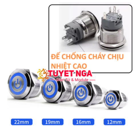 22mm 220V Power Nút Nhấn Nhả Nguồn Kim Loại Xanh Dương