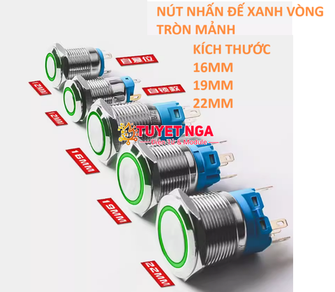 Nút Nhấn Nhả Kim Loại Xanh Lá 12-24V