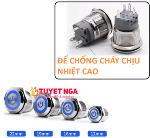 19mm Power Nút Nhấn Giữ Nguồn Kim Loại Xanh Dương