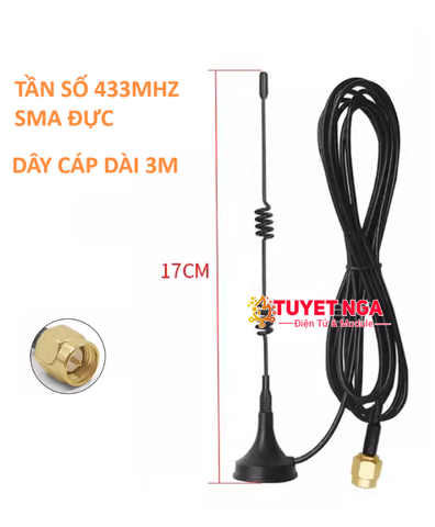 Anten Lora 433Mhz 7dBi 17.5cm SMA Đực Dài 3M