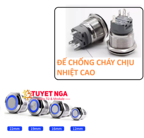 19mm Nút Nhấn Nhả Kim Loại Xanh Dương