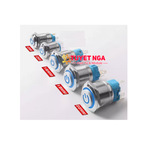 16mm Power Nút Nhấn Giữ Nguồn Kim Loại Lồi Xanh Dương