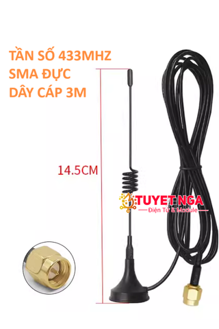 Anten 433Mhz 5dBi 14.5cm SMA Đực Dài 3M