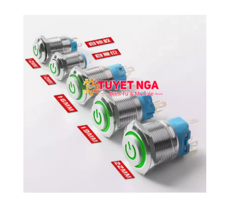 16mm Power Nút Nhấn Giữ Nguồn Kim Loại Lồi Xanh Lá