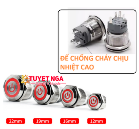 19mm 220V Power Nút Nhấn Giữ Nguồn Kim Loại Đỏ