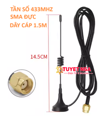 Anten 433Mhz 5dBi 14.5cm SMA Cái Dài 1.5M