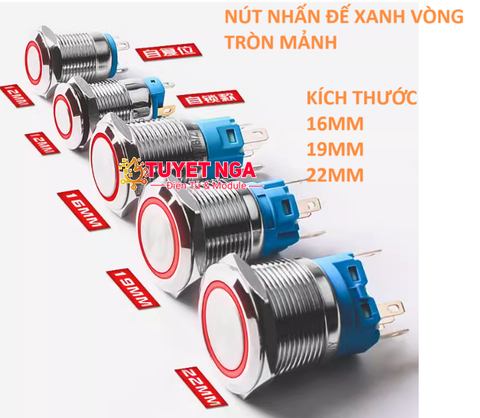 Nút Nhấn Nhả Kim Loại Đỏ 12-24V