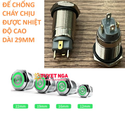 12mm Power Nút Nhấn Giữ Nguồn Kim Loại Xanh Lá