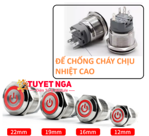 22mm Power Nút Nhấn Giữ Nguồn Kim Loại Đỏ